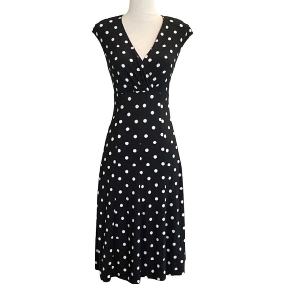 Lauren Ralph Lauren Sleeveless Surplice V-Neck Polka Dot Jersey Dress Size 12 - Picture 3 of 7
